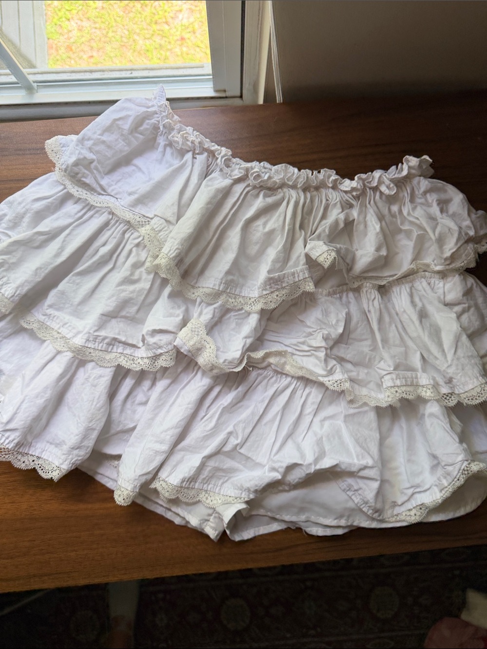 White Tiered Ruffle Skort with Lace Trim